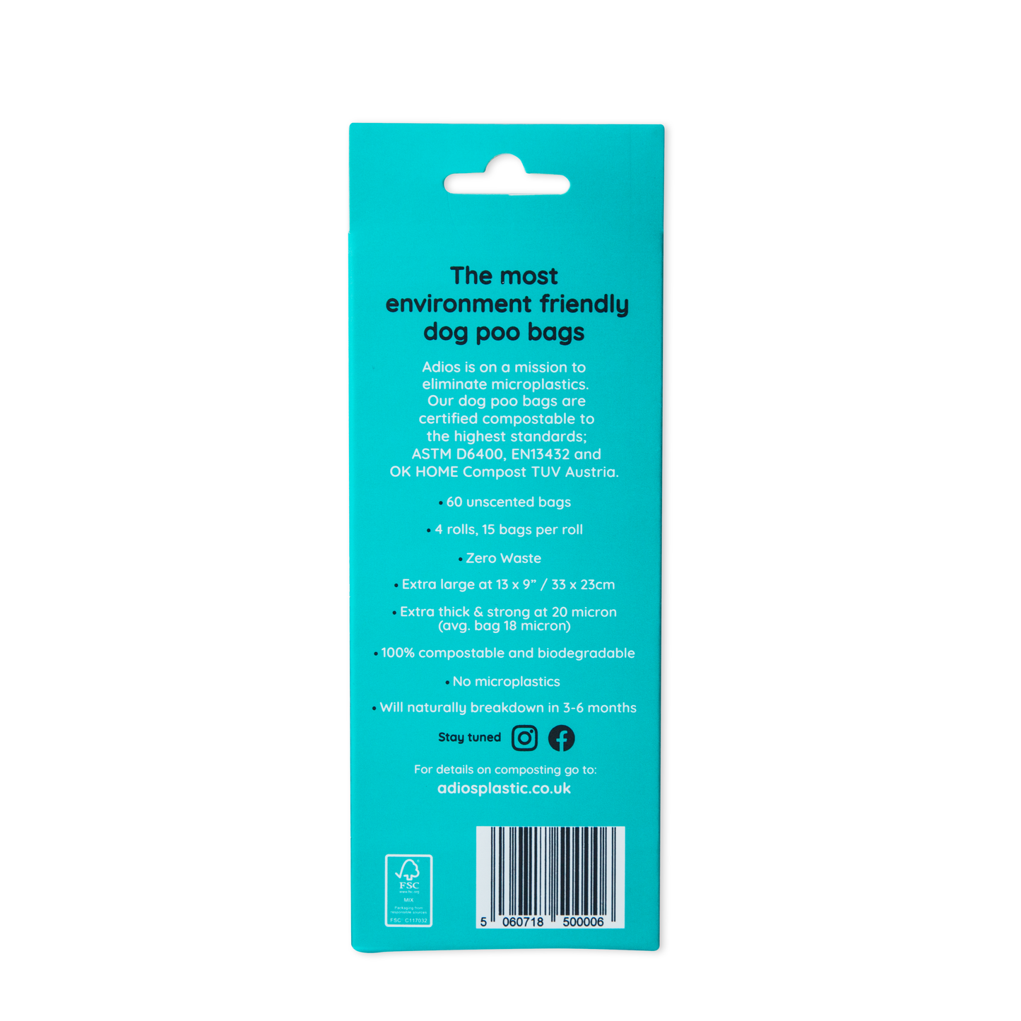 Adios Compostable Dog Poo Bags - 4 Rolls in Rainbow (60 Bags)