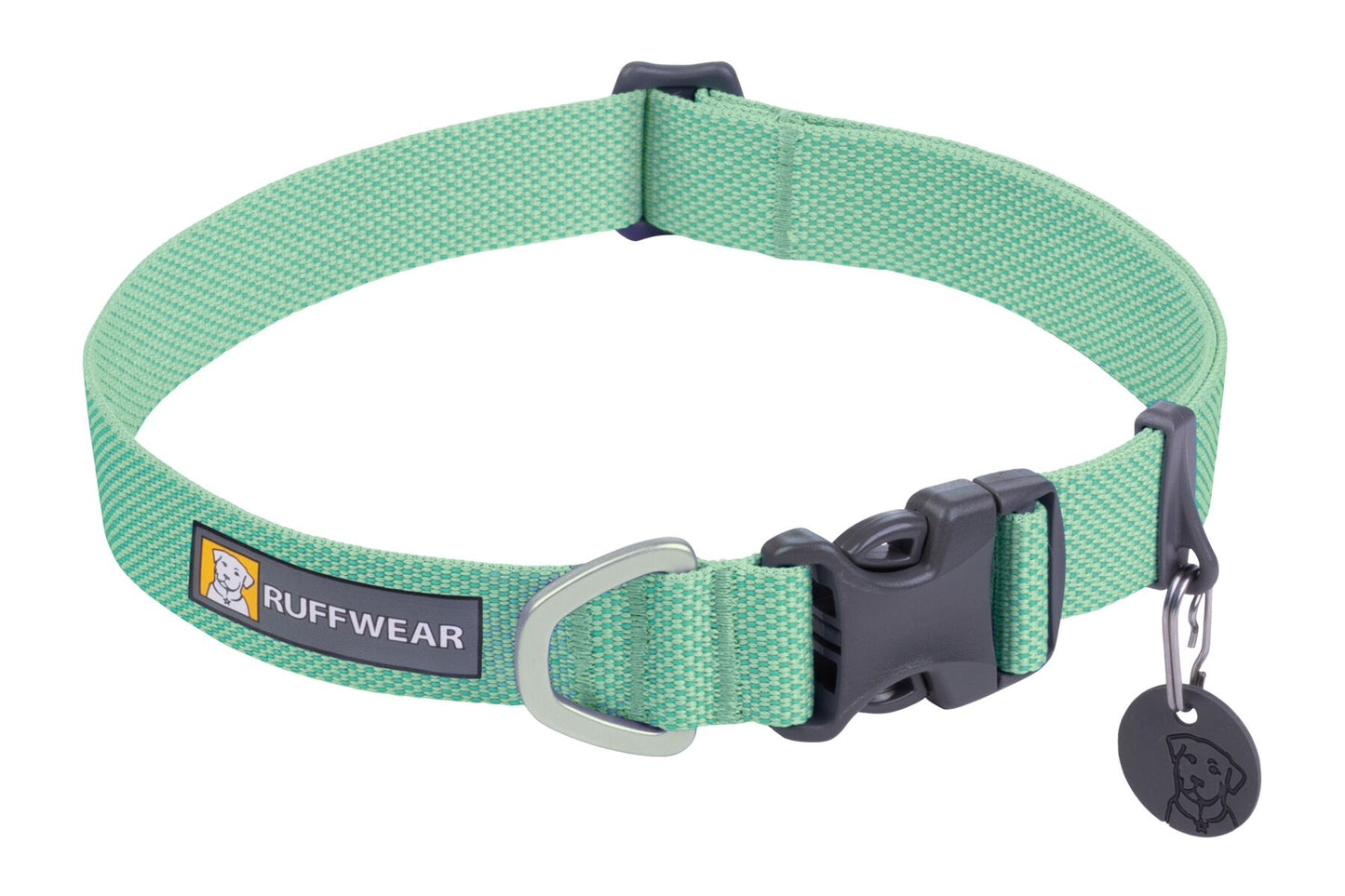 Ruffwear Hi and Light dog Collar in Sage Green. Lightweight, minimal dog collar ideal for hiking and swimming