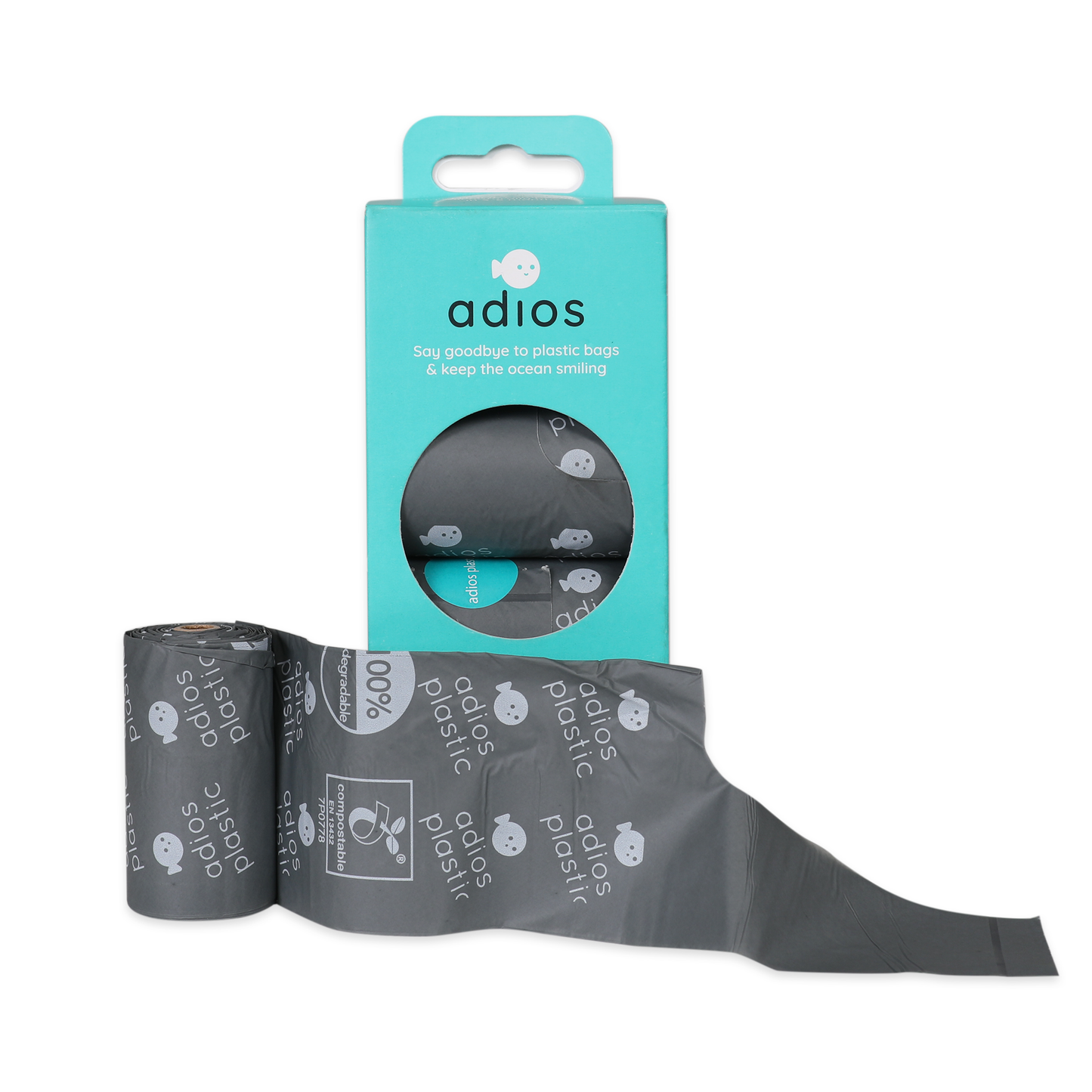 Adios Compostable Dog Poo Bags - 4 Rolls Grey - HANDLES (60 Bags)