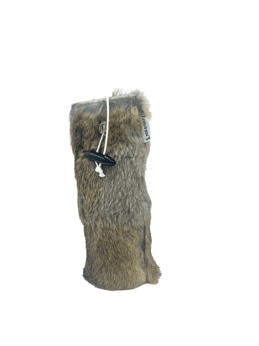Dog and Field half pound canvas training dummy with rabbit fur cover. Rabbit fur training dummy for dogs with a toggle for throwing