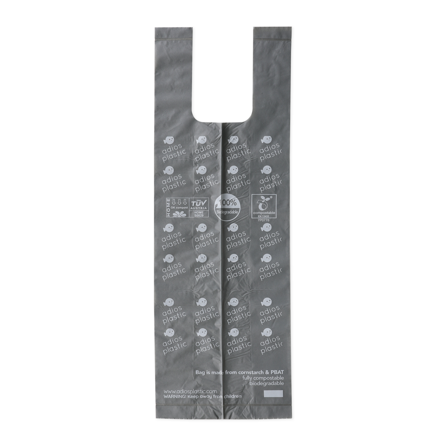 Adios Compostable Dog Poo Bags - 4 Rolls Grey - HANDLES (60 Bags)