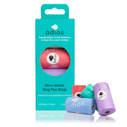Adios Compostable Dog Poo Bags - 8 Rolls in Rainbow (120 Bags)