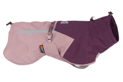 Mauve and Pink and Purple Dog Raincoat from Non stop Dogwear at Track and Trail Canine Outfitters. Dog Raincoat With Leg Loops and Harness Port with Storm Collar