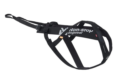 New Freemotion Pro Harness from Non stop Dogwear. Black Freemotion canicross harness with white logo. Lightweight canicross harness with half sizes at Track and Trail Canine Outfitters